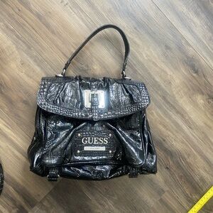 GUESS Shiny Black Satchel Bag